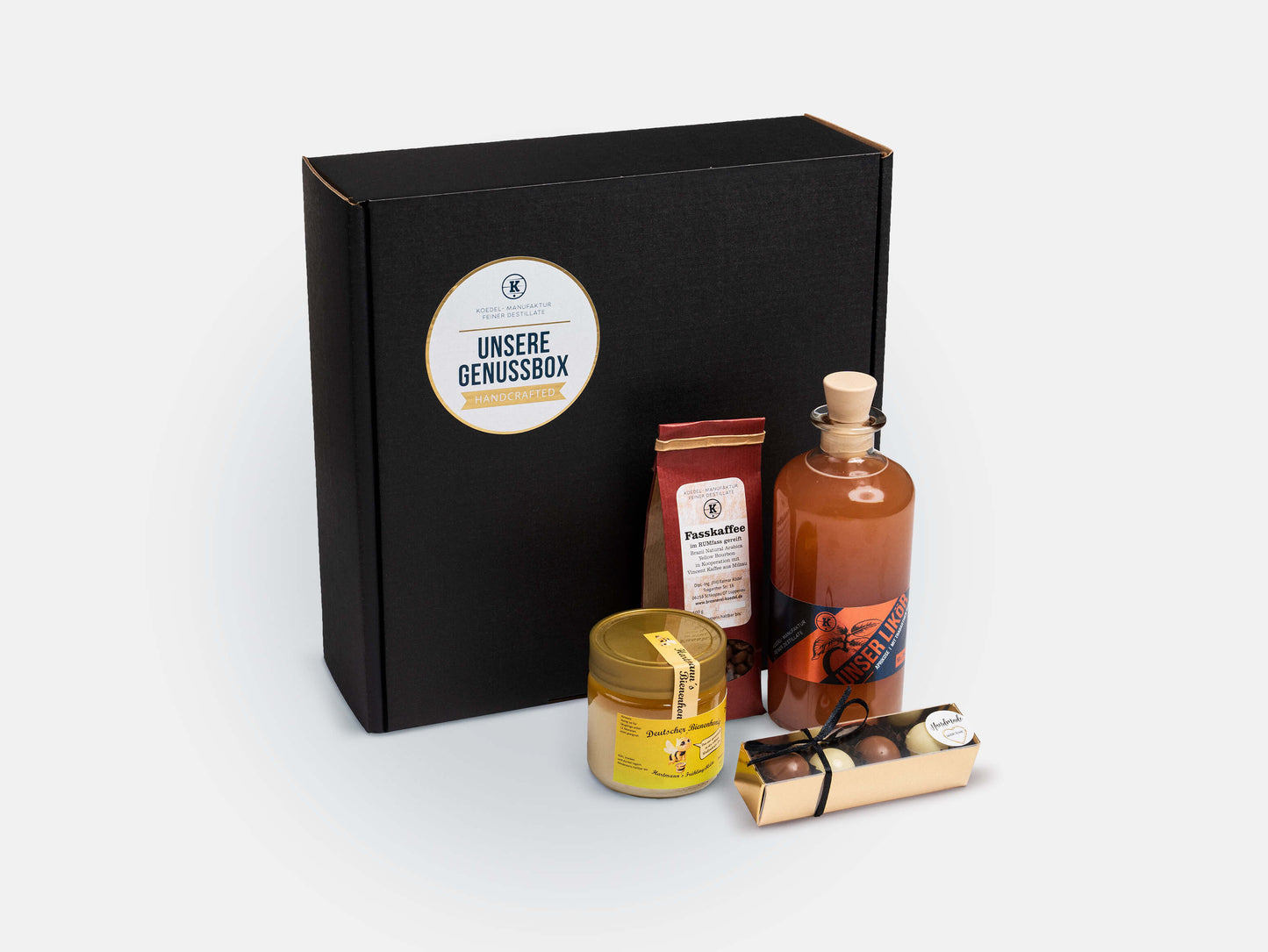 Likör-Geschenkset mit Honig, Kaffee & Trüffelpralinen
